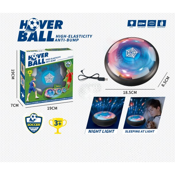 Hover Ball, genopladelig m. LED-lys