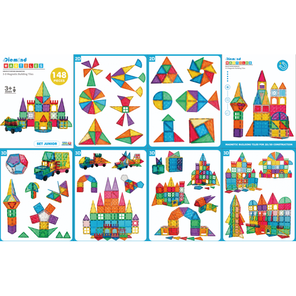Magnetic Tiles Byggeklosser  148 stk
