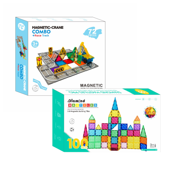 Magnetic Tiles 100 stk + Trafikbane 72 dele � Stor kreativ bygges�t pakke