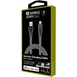 Sandberg Survivor USB - lightning kabel, 1 m, svart
