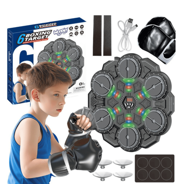 Smart Boxningstr�nare Pro med Bluetooth, LED-Ljus och 6 Slagytor � Gr�