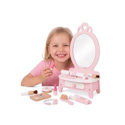 Sminkbord i tr� � fris�r- och makeupbord med spegel och 11 delar