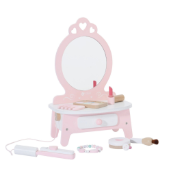 Sminkbord i tr� � fris�r- och makeupbord med spegel och 11 delar