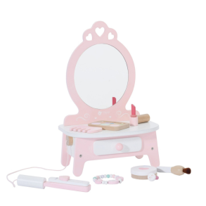 Sminkbord i tr� � fris�r- och makeupbord med spegel och 11 delar
