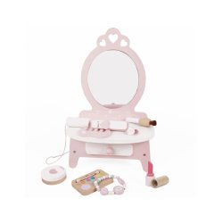 Sminkbord i tr� � fris�r- och makeupbord med spegel och 11 delar