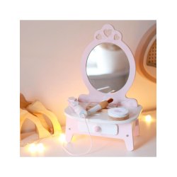 Sminkbord i tr� � fris�r- och makeupbord med spegel och 11 delar