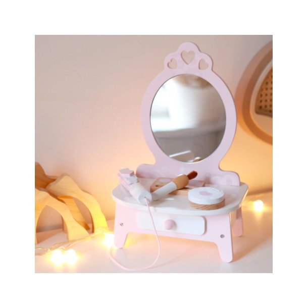 Sminkbord i tr� � fris�r- och makeupbord med spegel och 11 delar