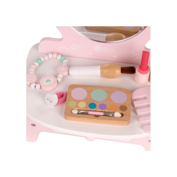Sminkbord i tr� � fris�r- och makeupbord med spegel och 11 delar