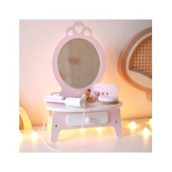Sminkbord i tr� � fris�r- och makeupbord med spegel och 11 delar