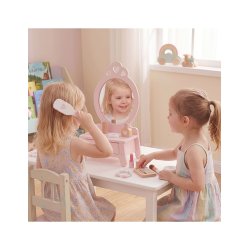 Sminkbord i tr� � fris�r- och makeupbord med spegel och 11 delar