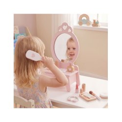 Sminkbord i tr� � fris�r- och makeupbord med spegel och 11 delar