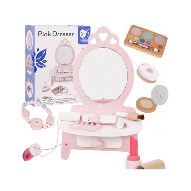 Sminkbord i tr� � fris�r- och makeupbord med spegel och 11 delar