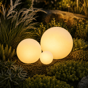 Solcelle LED lyskugler til haven � 3 stk s�t �15, �25 og �30 cm
