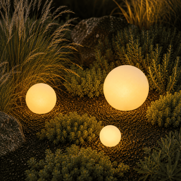 Solcelle LED lyskugler til haven � 3 stk s�t �15, �25 og �30 cm