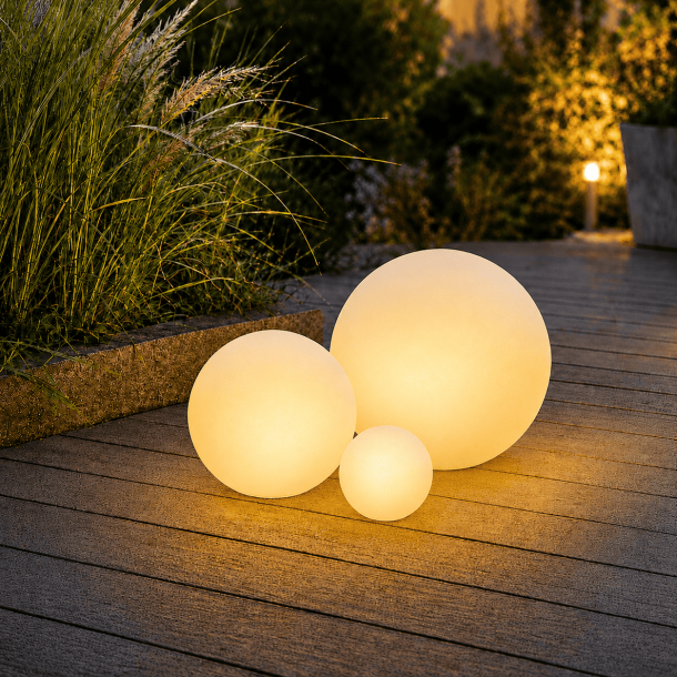Solcelle LED lyskugler til haven � 3 stk s�t �15, �25 og �30 cm