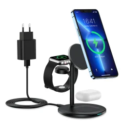 Choetech trdls oplader 3-i-1 til iPhone, AirPods og Watch, 15W, sort