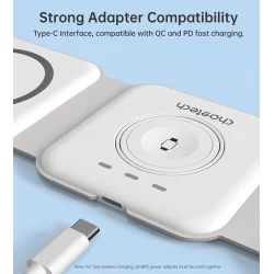 Choetech trdls magnetisk oplader 3-i-1, foldbar, hvid