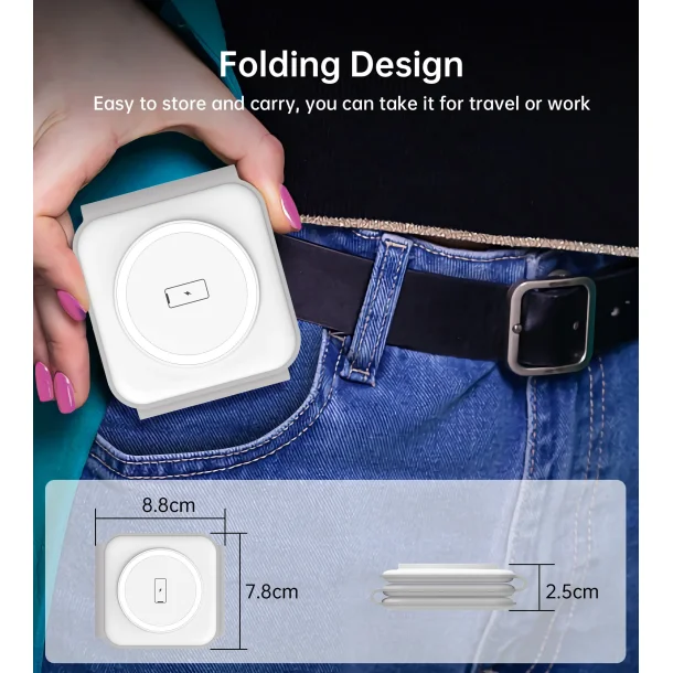 Choetech trdls magnetisk oplader 3-i-1, foldbar, hvid