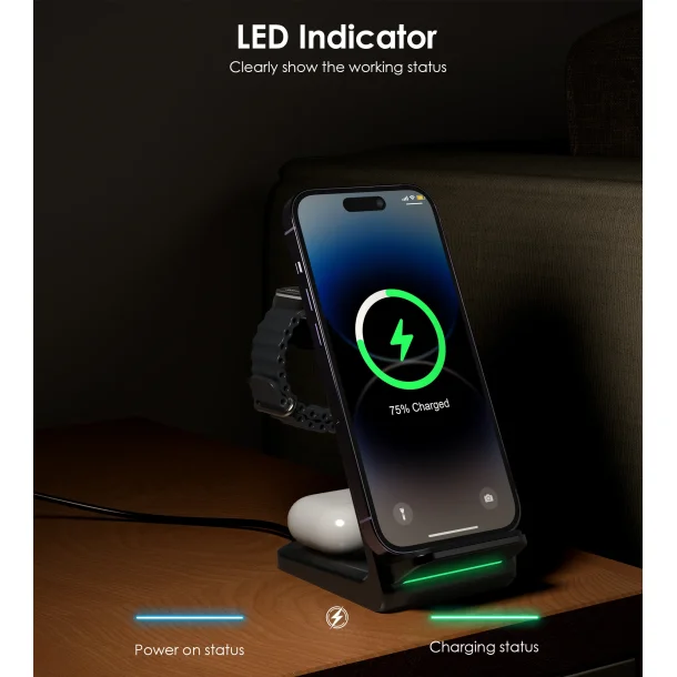 Choetech trdls oplader T608-F 4-i-1, sort