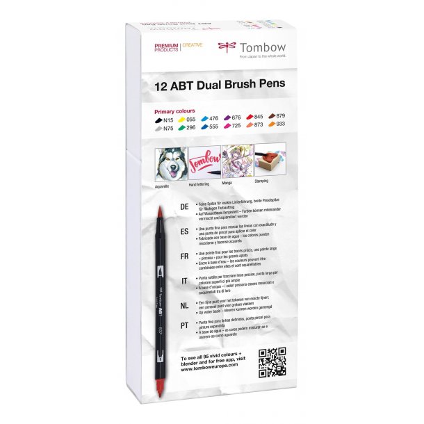 Tombow ABT Dual Brush 12P-1 Basic, 12 stk, tusch med dobbeltspids