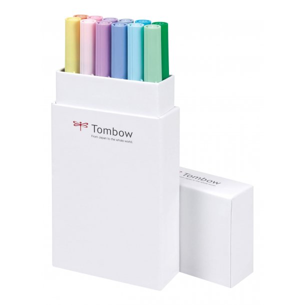 Tombow ABT Dual Brush 12P-2 Pastel, 12 stk, tusch med dobbeltspids