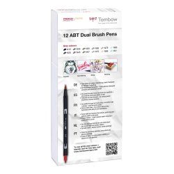 Tombow ABT Dual Brush 12P-3, gr farver, 12 stk, tusch med dobbeltspids