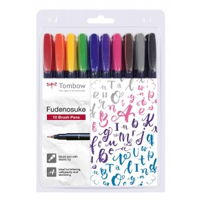 Tombow Brush Pen Fudenosuke, hrd, ass. farver, 10 stk