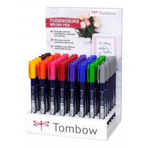 Tombow Fudenosuke Brush Pen, Hrd Spids, 48 stk, Assorterede farver (Med Display)