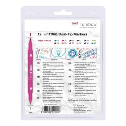 Tombow TwinTone, Tusch med Dobbletspids, 12 stk, Brights