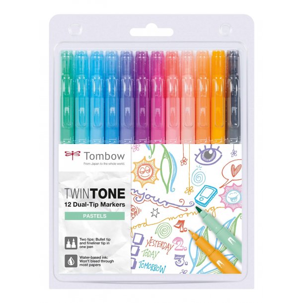 Tombow TwinTone Tusch med Dobbeltspids, 12 stk, Pastel