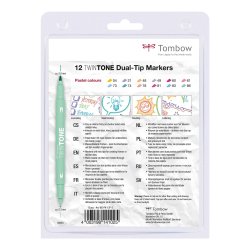 Tombow TwinTone Tusch med Dobbeltspids, 12 stk, Pastel