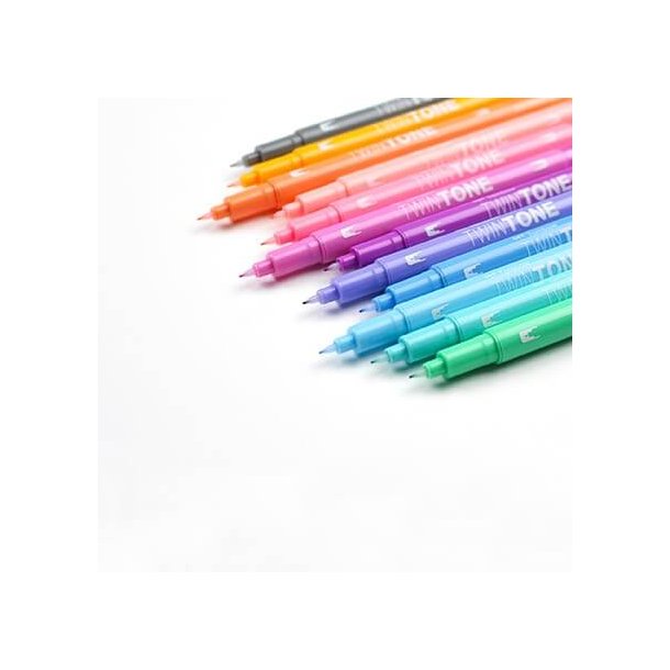 Tombow TwinTone Tusch med Dobbeltspids, 12 stk, Pastel