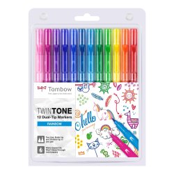 Tombow TwinTone Tusch med Dobbeltspids, 12 stk, Regnbue