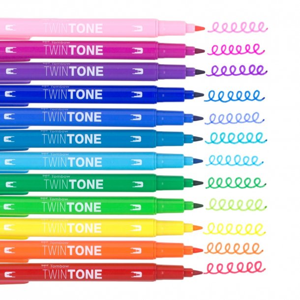 Tombow TwinTone Tusch med Dobbeltspids, 12 stk, Regnbue