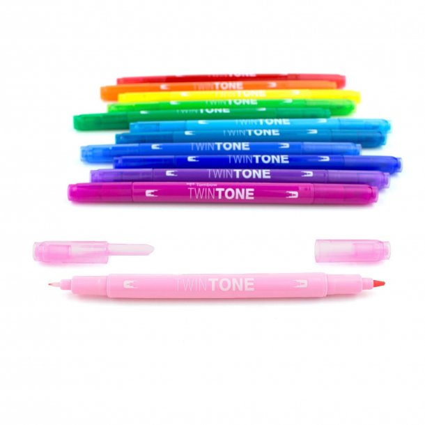 Tombow TwinTone Tusch med Dobbeltspids, 12 stk, Regnbue