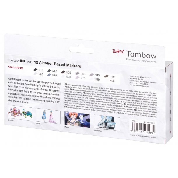 Tombow Marker ABT PRO Tusch med Dobbeltspids, 12 stk Gr