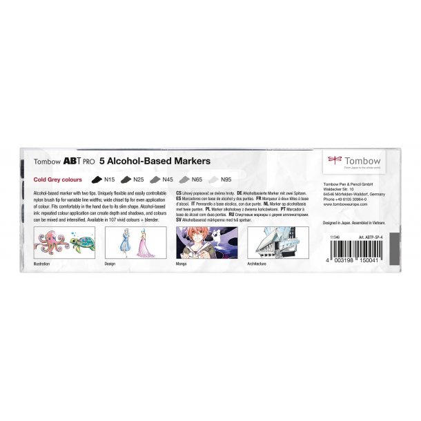 Tombow Marker ABT PRO Tusch med Dobbletspids, 5 stk Kold Gr