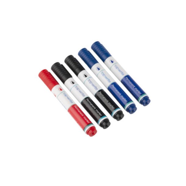 Topwrite Permanent Markers - 5 st, svart/r�d/bl�