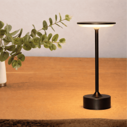 Touch-bordslampa i svart � platt topp med LED-ljus