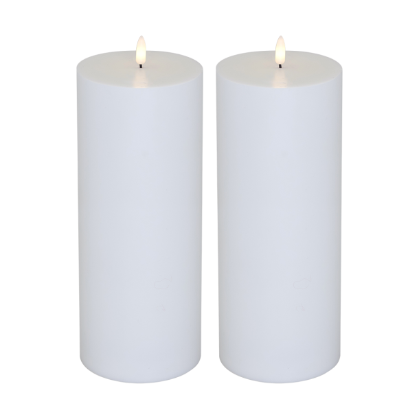 LED bloklys - udendrs, 25 cm, hvid, 2 stk inkl. fjernbetjening