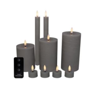 LED lysst - Bloklys, kronelys og fyrfadslys, gr - 10 dele inkl. fjernbetjening