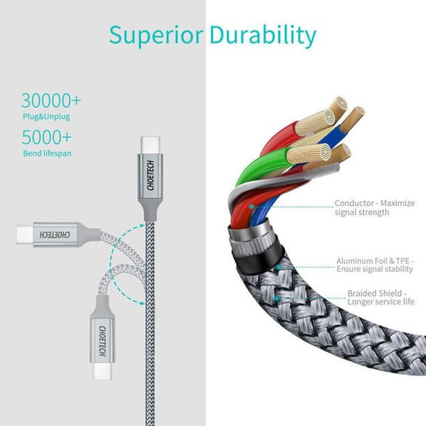 Choetech Kabel USB-C PD 1,8 m - Sort
