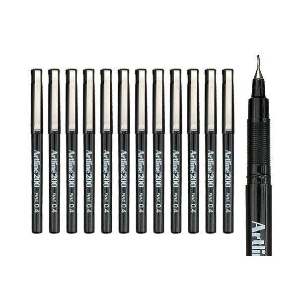 Artline Fineliner 200 Fine 0.4 Sort, 12 stk