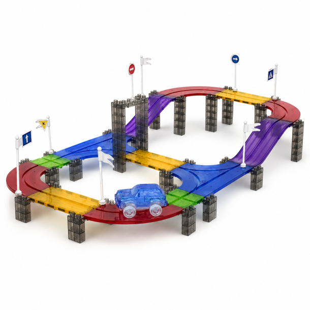 Magnetisk bilbane til b�rn med selvk�rende LED-bil � 137 dele