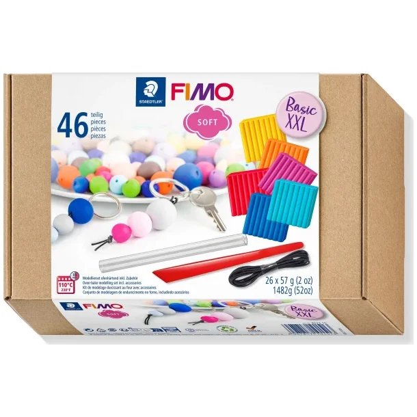 Staedtler FIMO modelleringsler Soft Basis XXL m/vrktj , 46 dele