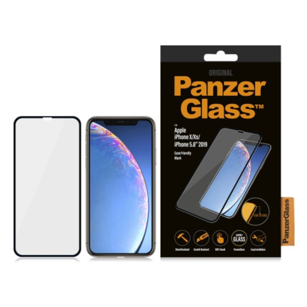 PanzerGlass skrmbeskyttelse iPhone X/Xs/11 - sort, Case Friendly