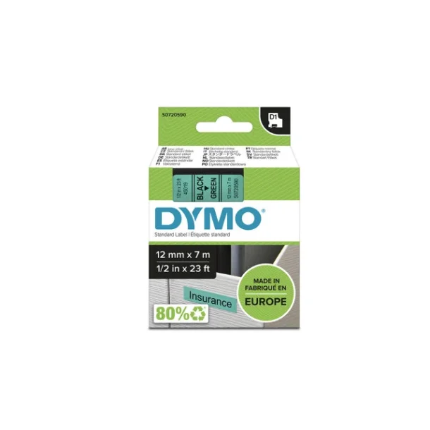 DYMO tape D1 (45019), 12 mm x 7 m - sort/grn