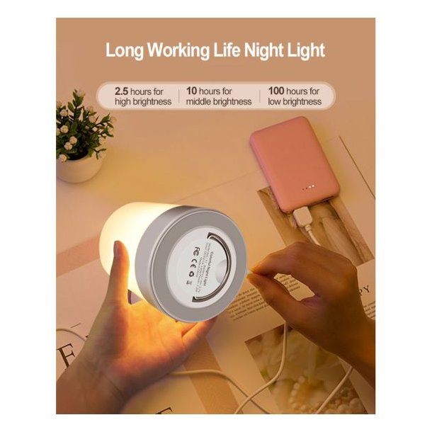 Lippa baby natlampe med farver, touch funktion og batteri, Hvid