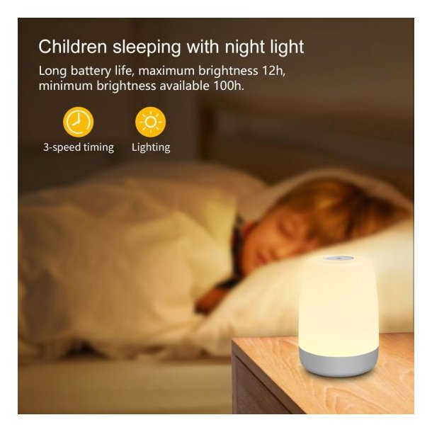 Lippa Baby natlampe med timerfunktion, touch, 100 timers batteri og 9 farver