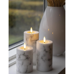 LED bloklys, hvid marmor, 3 pak inkl. fjernbetjening